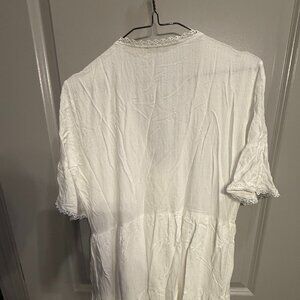 adL Mini Dress Women’s M White Lace Trim Button Front Minimalist Resortwear